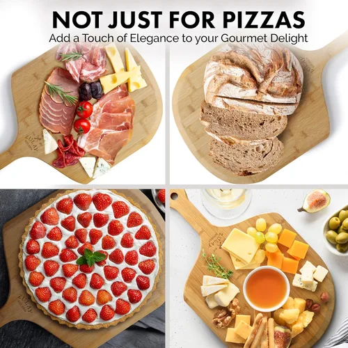 Vista 8 de Zulay (mediana de 12 pulgadas) auténtica madera de bambú para pizza, paleta de pizza de bambú natural con bordes fáciles de deslizar y mango