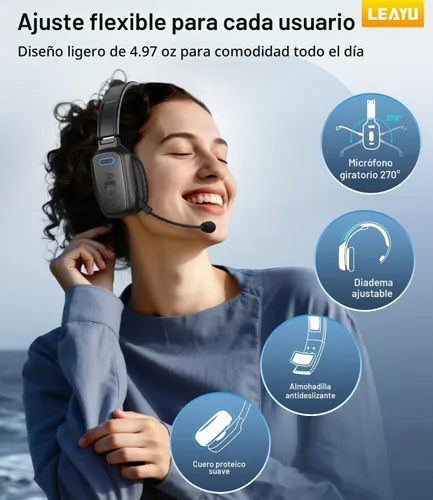 Vista 5 de Auriculares Bluetooth Trucker, micrófono con cancelación de ruido AI de 60 horas para conducir Mute Button, Multipoint Pairing, Single-Ear Design