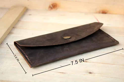 Vista 2 de Handmade High Quality Retro Leather Multi-function Envelope Mobile Phone Card Holder Wallet