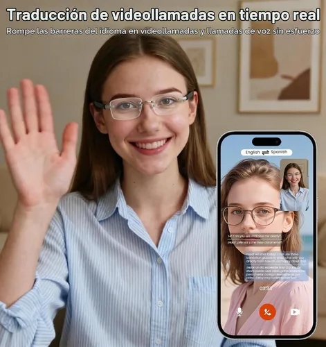 Vista 3 de Gafas inteligentes Bluetooth con IA para hombres y mujeres con Chat GPT, gafas de traducción con 115 idiomas y lentes sin marco que bloquean la luz
