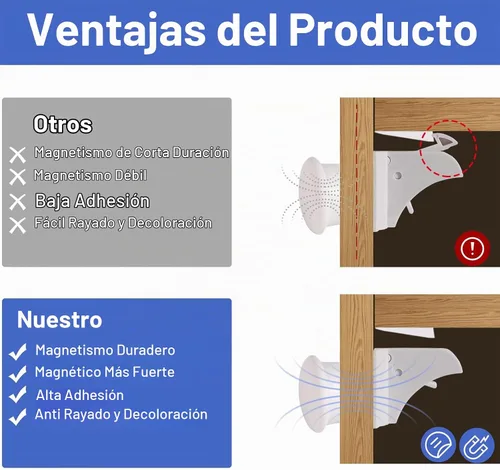 Vista 3 de Cerraduras magnéticas para gabinetes a prueba de bebés, paquete de 4 cerraduras de seguridad ocultas para niños con 1 llave, adhesivo sin taladro