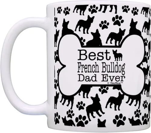 Vista 3 de ThisWear Dog Owner Gifts Best French Bulldog Dad Ever Paw Pattern Gift - Taza de café de cerámica de 11 onzas con mango y patrón de hueso