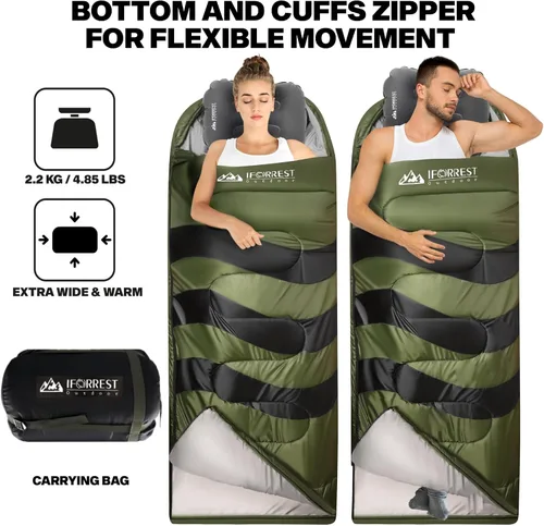 Vista 3 de IFORREST Sleeping Bag - Single-Person Cold Weather Camping Bed for Adults and Teens - 33/40in - Extra-Wide & Warm