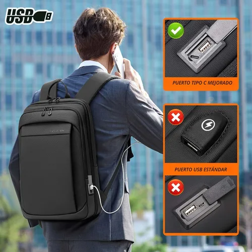 Vista 6 de FENRUIEN Mochila para portátil, color negro, Negro, 15,6 pulg., Negocios