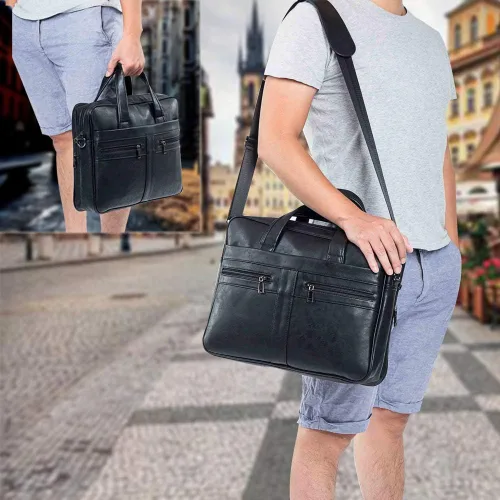 Vista 2 de seyfocnia Men's Leather Messenger Bag, Laptop Briefcase Business Satchel Computer