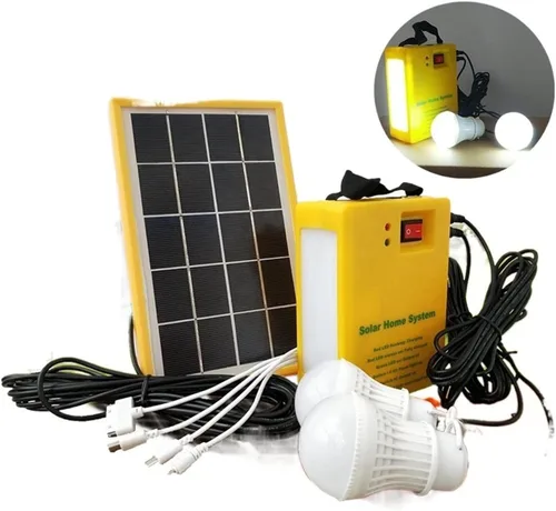 Vista 2 de ROROLL Generador de panel de energía solar, kit de sistema doméstico con 3 bombillas LED, lámpara solar de emergencia, 4 cabezales, carga USB