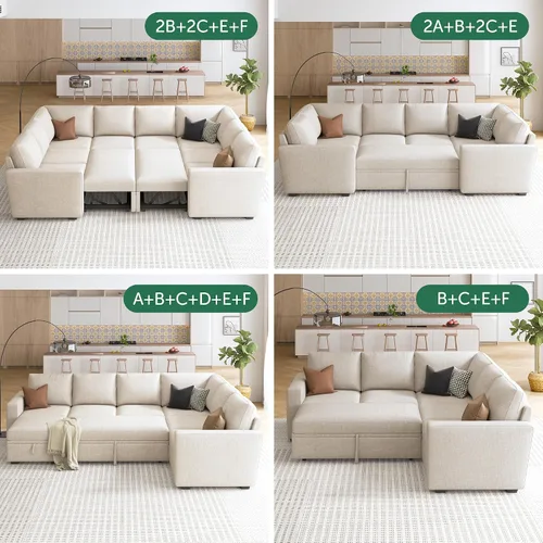 Vista 5 de HONBAY - Asiento esquinero para sofá cama modular, módulo de esquina para sofá cama modular con cama extraíble, color beige