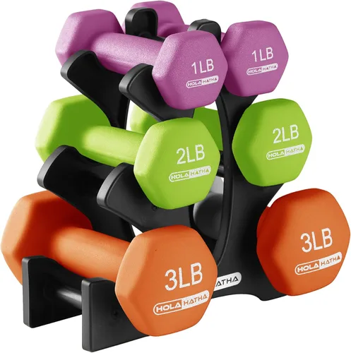 Vista 17 de HolaHatha 1, 2 and 3 lb Neoprene Dumbbell Strength Training Weight Set with Rack