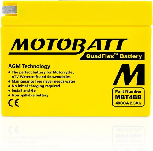 Vista 2 de MotoBatt MBT4BB (12V 2,5 Amp) batería AGM 40CCA activada de fábrica QuadFlex