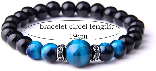 Vista 2 de Natural Stone Bracelets Men Royal Blue Tiger Eye Bracelets Bangle Fashion CZ Charm Black Onyx Beads IE1SG (4.rose gold color-23cm)