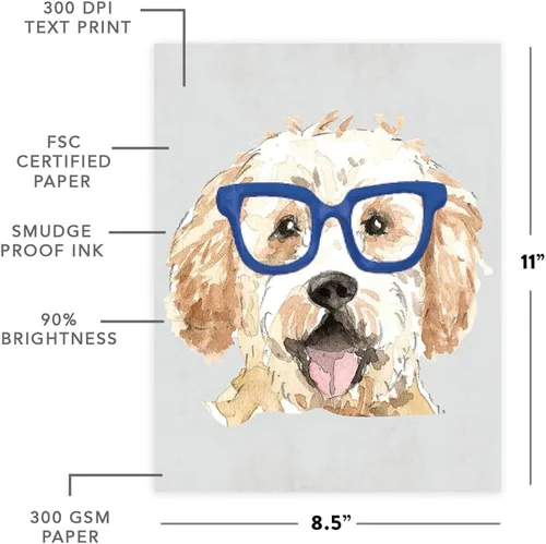 Vista 187 de Andaz Press Póster impreso para pared de perro, 8.5 x 11 pulgadas, Bulldog inglés con gafas negras, 1 paquete, regalo de cumpleaños de Navidad, sin