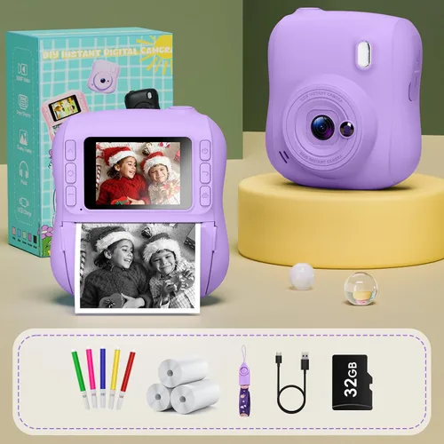 Vista 7 de Cámara de impresión instantánea para niños, regalos de Navidad y cumpleaños para niños y niñas de 3 4 5 6 7 8 9 10 11 12 años, cámaras de Púrpura