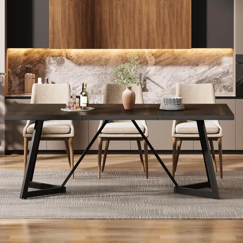 Vista 6 de Tribesigns Mesa de comedor grande de 70.86 pulgadas para 6-8, moderna mesa de comedor con marco de metal, mesa rectangular de cocina para el hogar