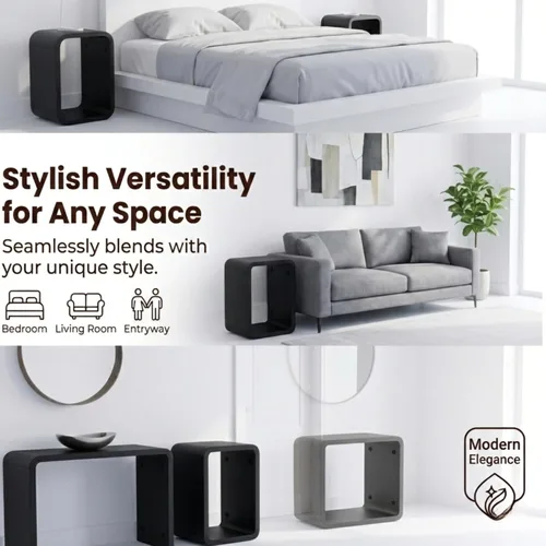 Vista 7 de Relso Aurora - Mesita de noche de madera maciza con estante abierto, mesa de noche con acabado negro, mesa auxiliar para dormitorio, sala de estar