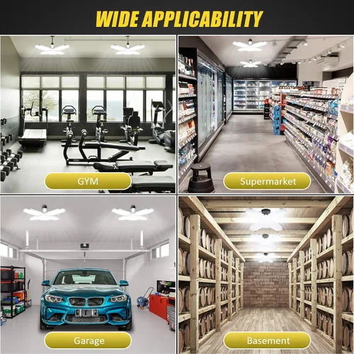 Vista 7 de Paquete de 4 luces LED de garaje, luz LED de 80 W con 4 + 1 paneles multiposición, lámpara de techo deformable E26/E27, 6500 K 8000 lm para tienda