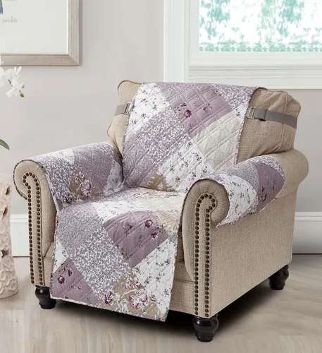 Vista 12 de Brilliant Sunshine Blue Toile Funda Acolchada con Quilted para Silla, 23 pulgadas de Ancho de Asiento, Protector de Muebles Antideslizante, Correa