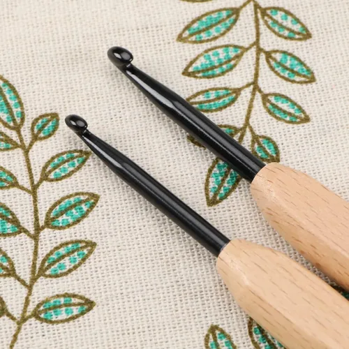 Vista 6 de Create idea Juego de 9 ganchos de ganchillo con mango plano ergonómico, agarre de madera para tejer a ganchillo, suministros ligeros de 0.079