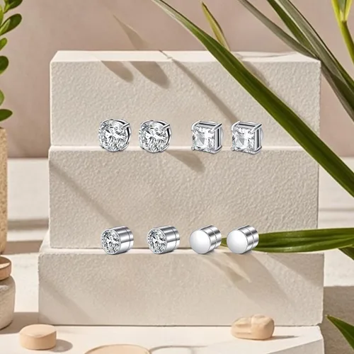Vista 5 de D.Bella Aretes de tuerca falsos con circonita cúbica para mujeres y hombres, plata