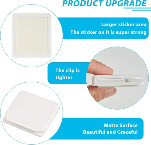 Vista 3 de Jetec 2 clips de cortina de ducha para forro, clip autoadhesivo para cortinas de protección contra salpicaduras, soportes de cortina resistentes al