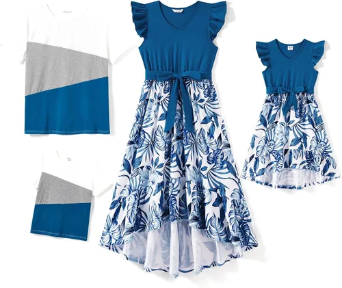 Vista 16 de PATPAT Conjuntos de verano a juego para la familia, vestidos y camisetas para mamá y yo, conjuntos de camisetas casuales para vacaciones