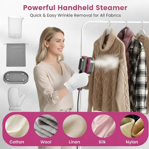 Vista 3 de Potente vaporizador de ropa de mano con pantalla LCD, calentamiento rápido de 15 segundos, incluye taza medidora, tabla resistente al calor, bolsa
