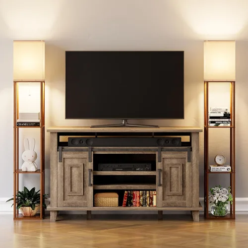 Vista 9 de Lámpara de pie con estantes para sala de estar color marrón nogal, lámpara de pie con estante con bombilla LED de 3 CCT, lámpara de columna de pie