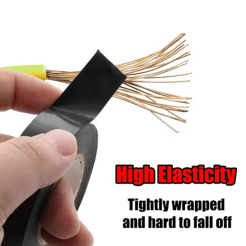 Vista 4 de Cinta eléctrica negra de PVC – 0.75" x 65' 2 rollos, alta adherencia, impermeable y resistente al calor, cinta aislante para reparación de cables