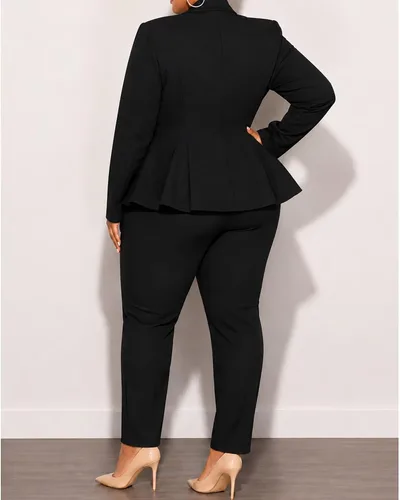 Vista 7 de CXXQ Pantalones tipo blazer peplum de 2 piezas para mujer, talla grande Negro