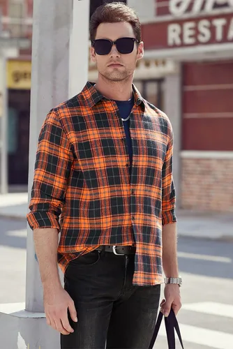 Vista 7 de JMIERR - Camisas de manga larga con botones para hombre, camisa informal de franela de algodón