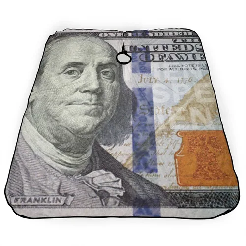 Vista 4 de Delantal de corte de pelo de billetes de 100 dólares, capa de poliéster con hebilla ajustable para adultos