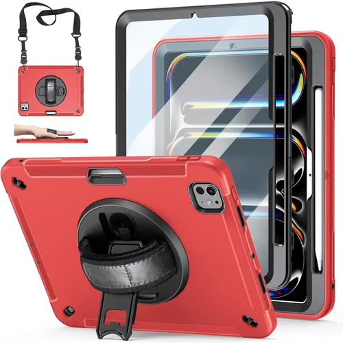 Vista 35 de Funda para iPad Pro 11 M5 2025/M4 2024: Funda protectora para iPad Pro de 11 pulgadas 5ª generación con protector de pantalla, soporte, asa y correa