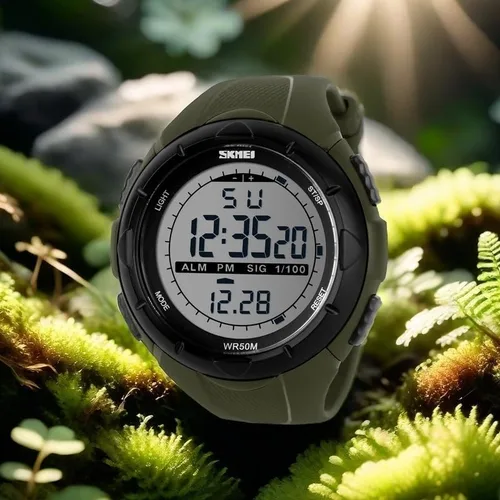 Vista 3 de MASTOP Multifunción Deportes Digital Supervivencia Brújula 50M Impermeable Cronómetro Alarma Reloj Electrónico, Verde, Digital