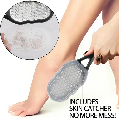Vista 4 de 2 limas de pies con recolector de piel, raspador de pies de acero inoxidable, removedor de callos, pedicura, rallador de pies, limpiador de piel