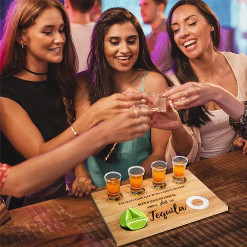 Vista 5 de Tabla de chupito de tequila, bandeja para servir vasos con borde de sal, divertido soporte para vasos de chupito, regalos de tequila
