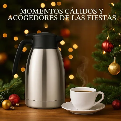Vista 2 de Heritage66 Jarra térmica de café de 2L con cepillo de limpieza, servidor de acero inoxidable aislado al vacío de triple pared, mantiene las bebidas