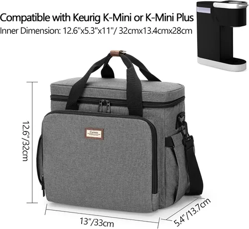 Vista 5 de CURMIO - Cafetera de viaje compatible con Keurig K-Mini o K-Mini Plus Single-serve Coffee Machine Travel Bag, for K-Cup Pods, Protective