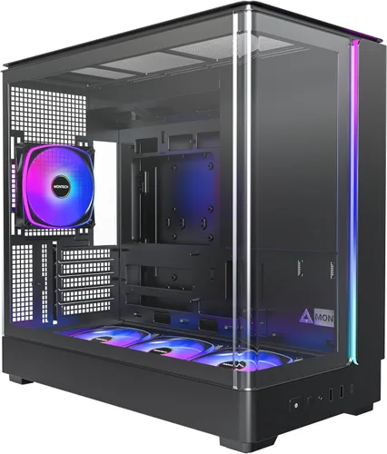 Vista 9 de Chasis para PC Montech King 15 Micro-ATX, vidrio panorámico curvo, enfriamiento de flujo de aire tipo chimenea, diseño de cámara dual, soporte