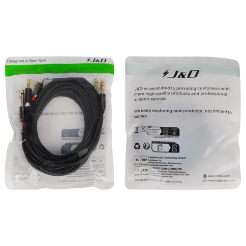 Vista 8 de J&D Cable de inserción estéreo TRS en Y de 1/4 de pulgada, (paquete de 2) carcasa de cobre chapada en oro de 0.250 in 1/4 de pulgada TRS macho a