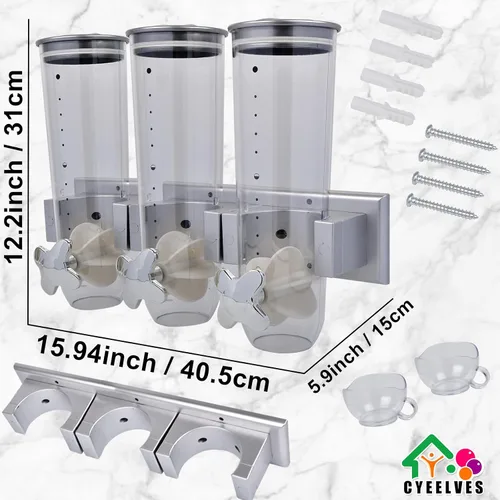 Vista 4 de Dispensador de alimentos montado en la pared, dispensador de cereales con taza, dispensador de alimentos secos montado en la pared, dispensador