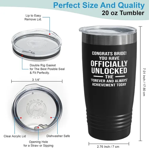 Vista 3 de Bride Tumbler 20oz Black -Officially Unlocked - Bride To Be Gifts Bridal Shower Wedding New Bride Mr Mrs Bachelorette Party Fiancee Newly Engaged