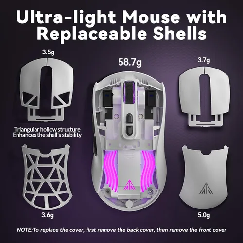 Vista 9 de SOLAKAKA SM802 - Ratón inalámbrico para juegos, 24,000 DPI máximo, trimodo 2.4 GHz/BT/mouse recargable USB con RGB, botones macro programables