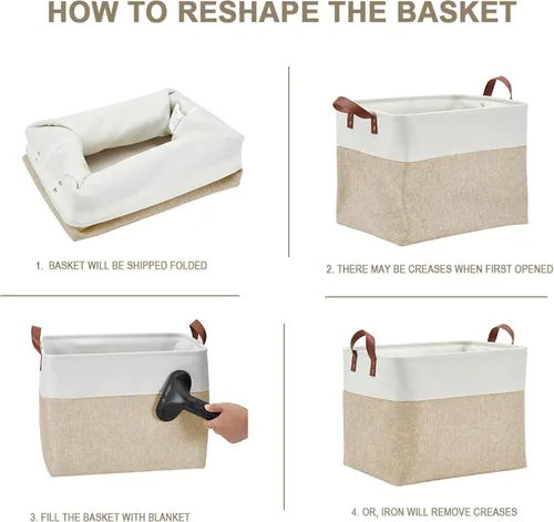 Vista 6 de DECOMOMO Cestas de almacenamiento extra grandes, contenedores de almacenamiento de tela con asas para organizar estantes, juguetes, guardería, Beige