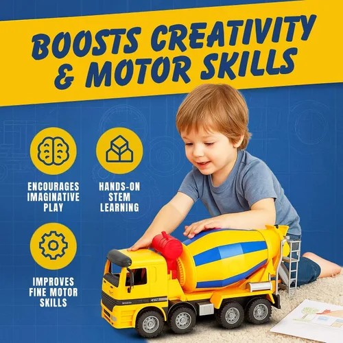 Vista 6 de Liberty Imports Camión de construcción de gran tamaño de 15 pulgadas para niños, vehículos a escala 1:22 con piezas móviles realistas