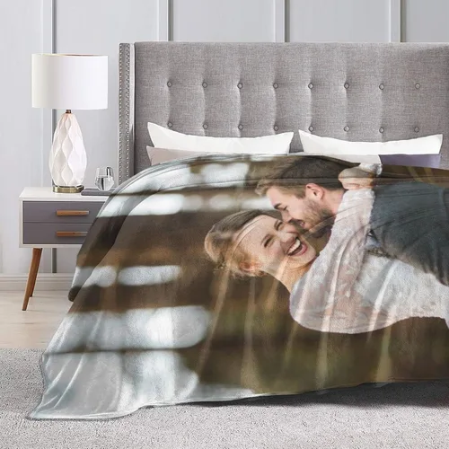 Vista 5 de Manta personalizada con foto y texto, manta de franela para regalo de cumpleaños, aniversario, boda, Navidad, Halloween, Día del Padre, Día