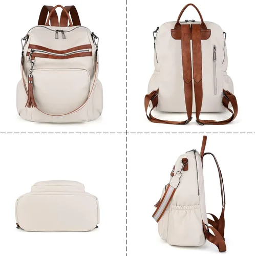Vista 4 de UTO Mochila de cuero vegano para mujer, diseño de moda, convertible con borla, para viajes, con borla