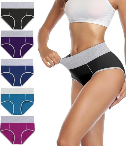 Vista 7 de wirarpa Women's Cotton Underwear High Waist Stretch Briefs Soft Underpants Ladies Full Coverage Panties 5 Pack Beige