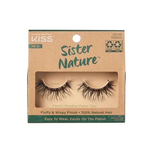 Vista 11 de KISS Sister Nature - Pestañas postizas 'Dawn', 0.472 in, cabello 100% natural, caja de papel reciclable, impresa con tinta de soja, libre