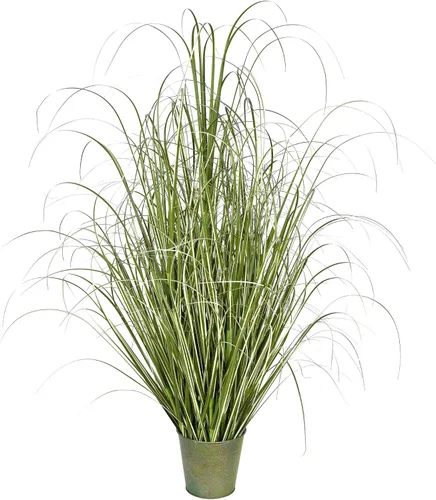 Vista 8 de Vickerman Everyday - Hierba verde artificial abigarrada de 37 pulgadas con maceta de hierro, decoración de plantas de césped sintético, acento