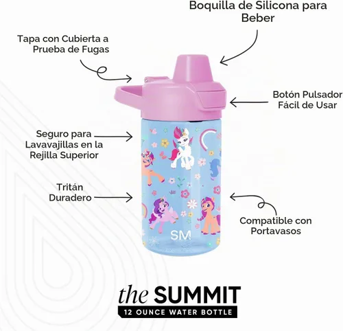 Vista 2 de Simple Modern My Little Pony - Botella de agua de plástico para niños, 12 My Little Pony: Jardín de Arcoiris
