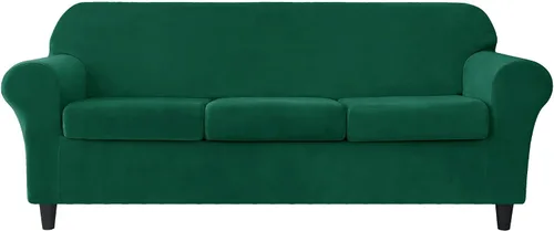 Vista 20 de OBCREAT 2 fundas para sofá, fundas de terciopelo elástico para sofá, funda suave para sillón con parte inferior elástica, protector de muebles